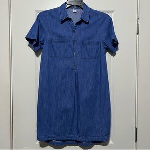 Old Navy Women’s Short Sleeve Chambray Shirt Dress In Blue Heather Medium Wash